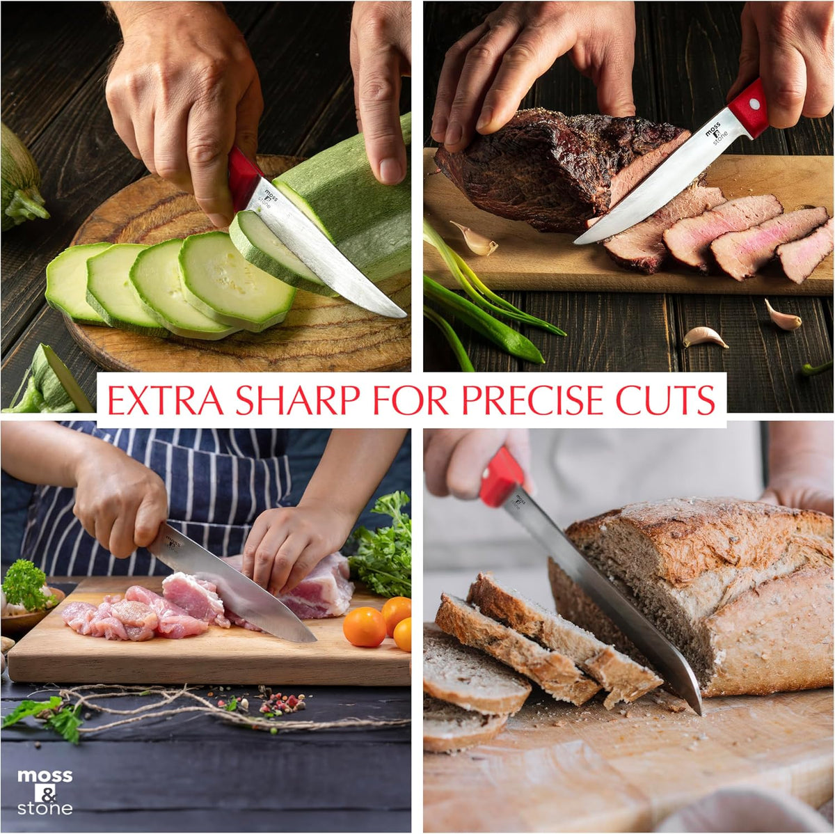 14 Pcs Kitchen Knife Set with Block, Stainless Steel | Premium forged kitchen knives with high-carbon sharp blades, ergonomic handle, rust-resistant knife block set for home & chef