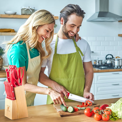 14 Pcs Kitchen Knife Set with Block, Stainless Steel | Premium forged kitchen knives with high-carbon sharp blades, ergonomic handle, rust-resistant knife block set for home & chef