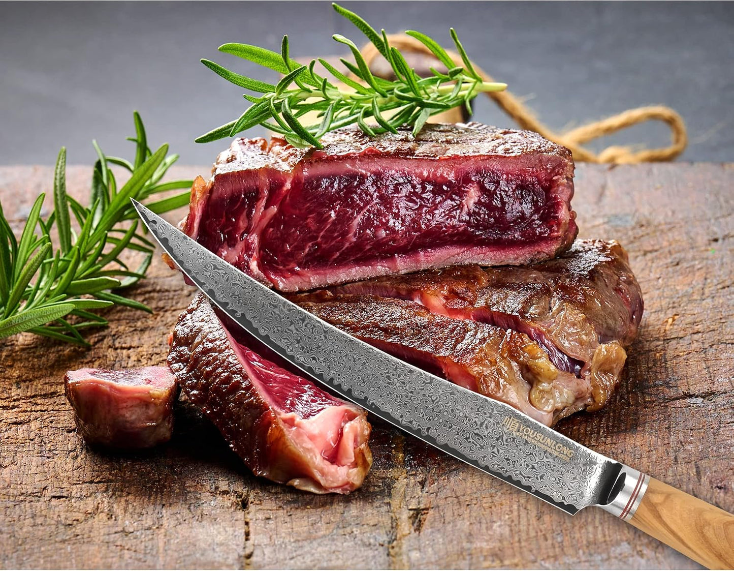 Slicing & Carving Knife -10''(25.4cm) - Damascus Steel - Japanese Hammered Super Steel - Razor Sharp - Italian Olive wood Handle With Leather Sheath -Ham Slicer- Slicing Cleaver