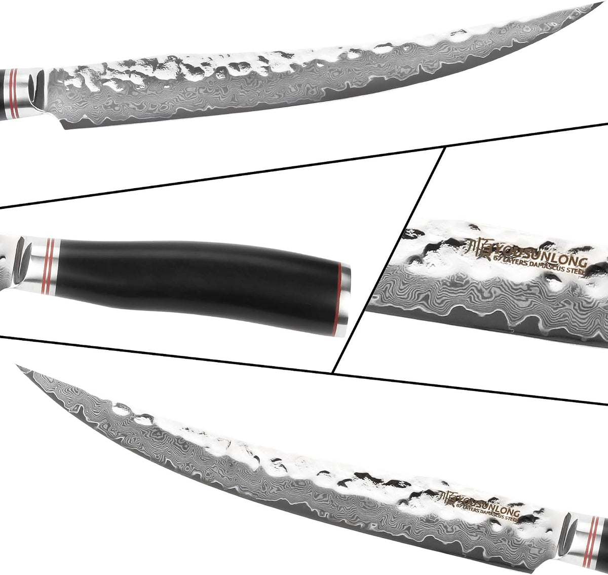 Slicing & Carving Knife -10''(25.4cm) - Damascus Steel - Japanese Hammered Super Steel - Razor Sharp - Italian Olive wood Handle With Leather Sheath -Ham Slicer- Slicing Cleaver