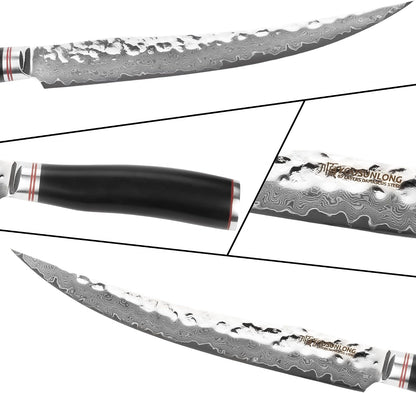Slicing & Carving Knife -10''(25.4cm) - Damascus Steel - Japanese Hammered Super Steel - Razor Sharp - Italian Olive wood Handle With Leather Sheath -Ham Slicer- Slicing Cleaver