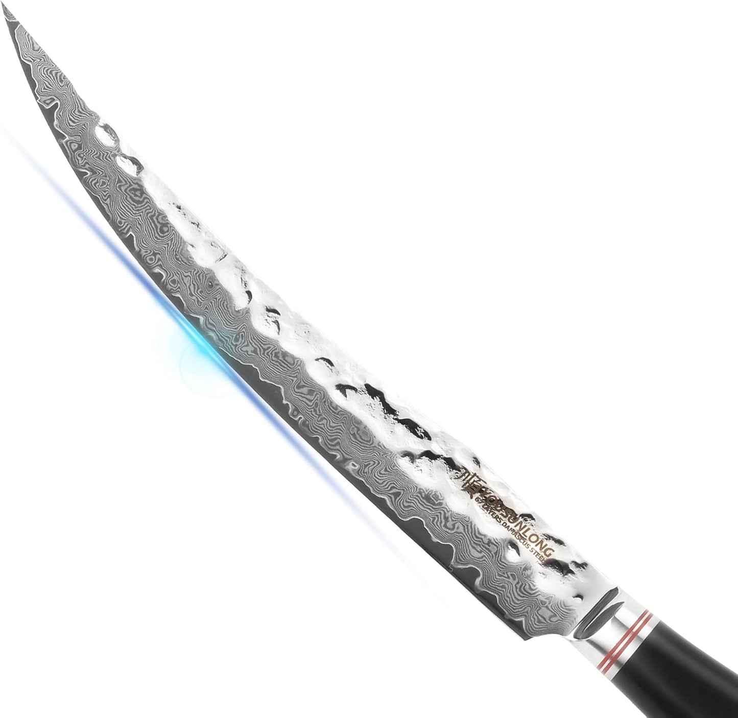 Slicing & Carving Knife -10''(25.4cm) - Damascus Steel - Japanese Hammered Super Steel - Razor Sharp - Italian Olive wood Handle With Leather Sheath -Ham Slicer- Slicing Cleaver