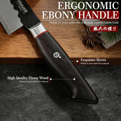 Huusk Gyuto Chef Knife - Japanese High Carbon Steel VG10 Core Ebony Grip 8" | Hand Hammered, Ergonomic, Kitchen Knives for Meat & Veggie Precise Slicing, Premium Wooden Gift Box