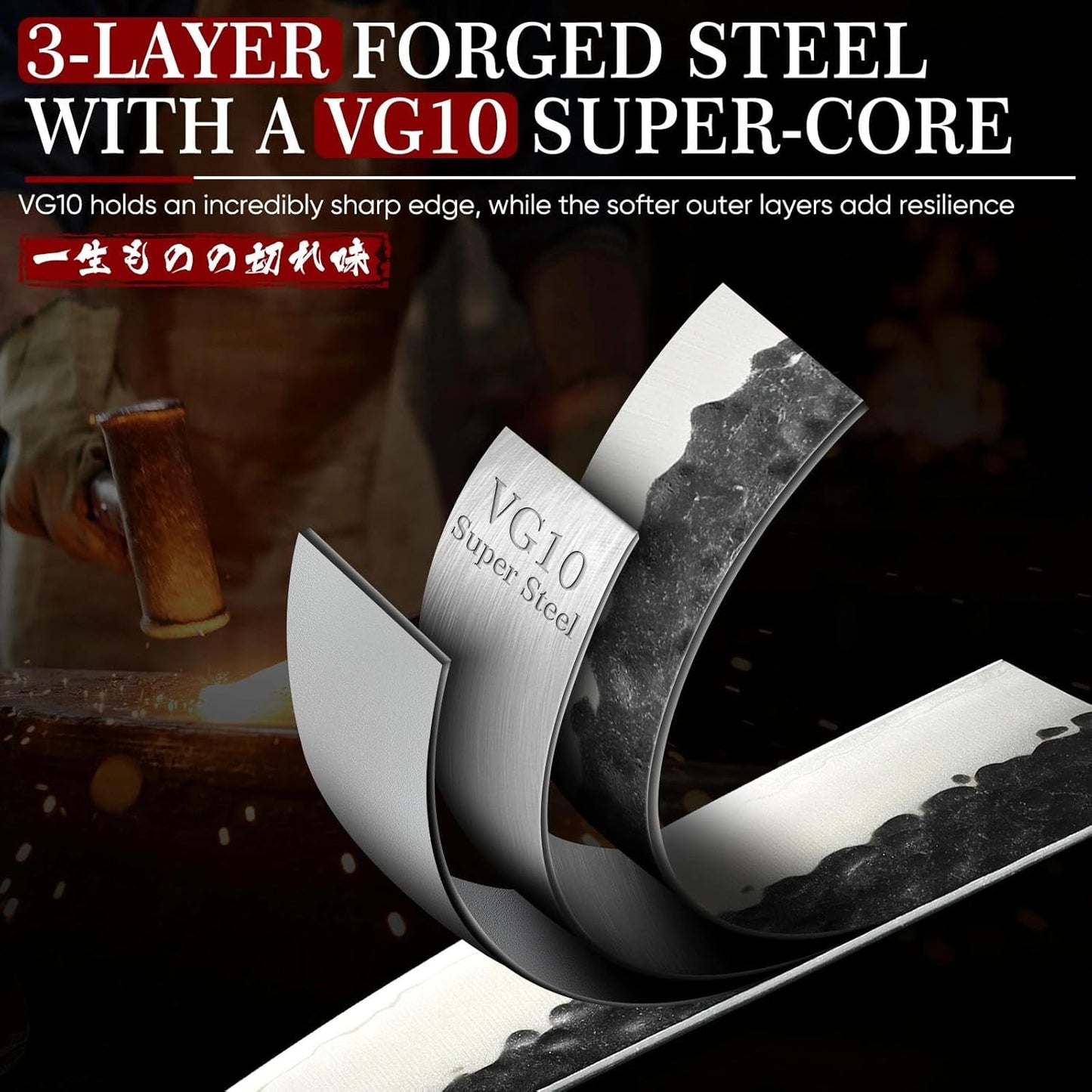 Huusk Gyuto Chef Knife - Japanese High Carbon Steel VG10 Core Ebony Grip 8" | Hand Hammered, Ergonomic, Kitchen Knives for Meat & Veggie Precise Slicing, Premium Wooden Gift Box