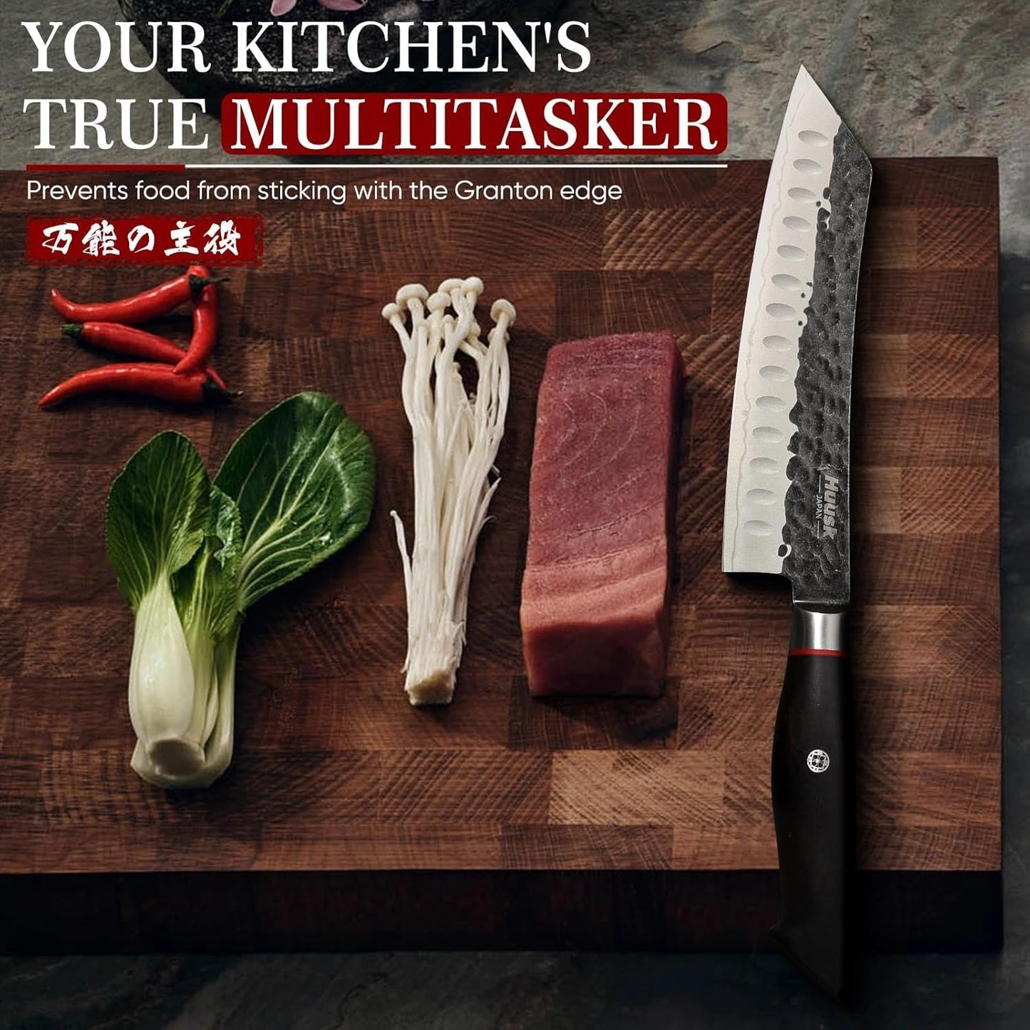 Huusk Gyuto Chef Knife - Japanese High Carbon Steel VG10 Core Ebony Grip 8" | Hand Hammered, Ergonomic, Kitchen Knives for Meat & Veggie Precise Slicing, Premium Wooden Gift Box