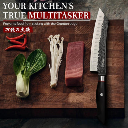 Huusk Gyuto Chef Knife - Japanese High Carbon Steel VG10 Core Ebony Grip 8" | Hand Hammered, Ergonomic, Kitchen Knives for Meat & Veggie Precise Slicing, Premium Wooden Gift Box