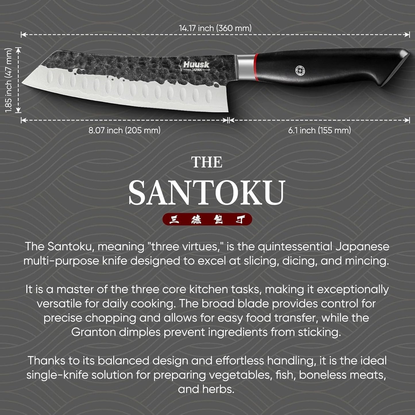 Huusk Gyuto Chef Knife - Japanese High Carbon Steel VG10 Core Ebony Grip 8" | Hand Hammered, Ergonomic, Kitchen Knives for Meat & Veggie Precise Slicing, Premium Wooden Gift Box
