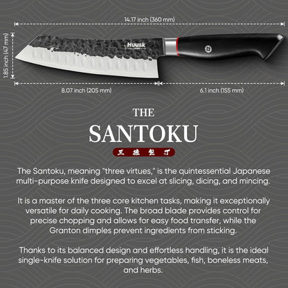 Huusk Gyuto Chef Knife - Japanese High Carbon Steel VG10 Core Ebony Grip 8" | Hand Hammered, Ergonomic, Kitchen Knives for Meat & Veggie Precise Slicing, Premium Wooden Gift Box