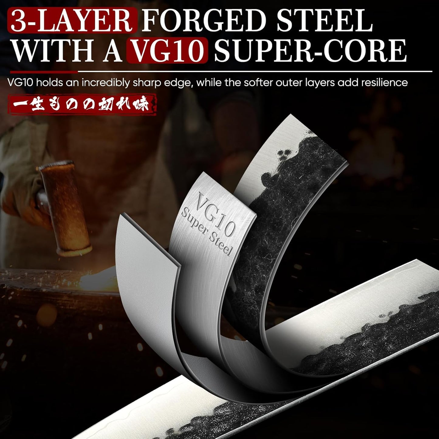 Huusk Gyuto Chef Knife - Japanese High Carbon Steel VG10 Core Ebony Grip 8" | Hand Hammered, Ergonomic, Kitchen Knives for Meat & Veggie Precise Slicing, Premium Wooden Gift Box