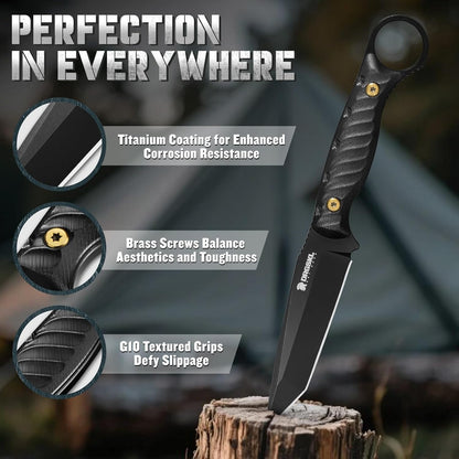 DRGSKL Tanto Fixed Blade Knife - Camping Knife with Sheath - Black | Hand-forged Geometric Blade, Premium D2 Steel, Full Tang G10 Handle, Portable Nylon Sheath, Gift Box