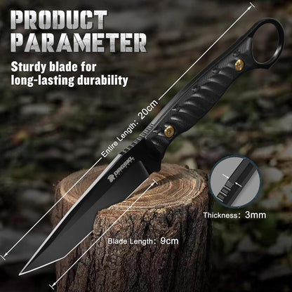 DRGSKL Tanto Fixed Blade Knife - Camping Knife with Sheath - Black | Hand-forged Geometric Blade, Premium D2 Steel, Full Tang G10 Handle, Portable Nylon Sheath, Gift Box