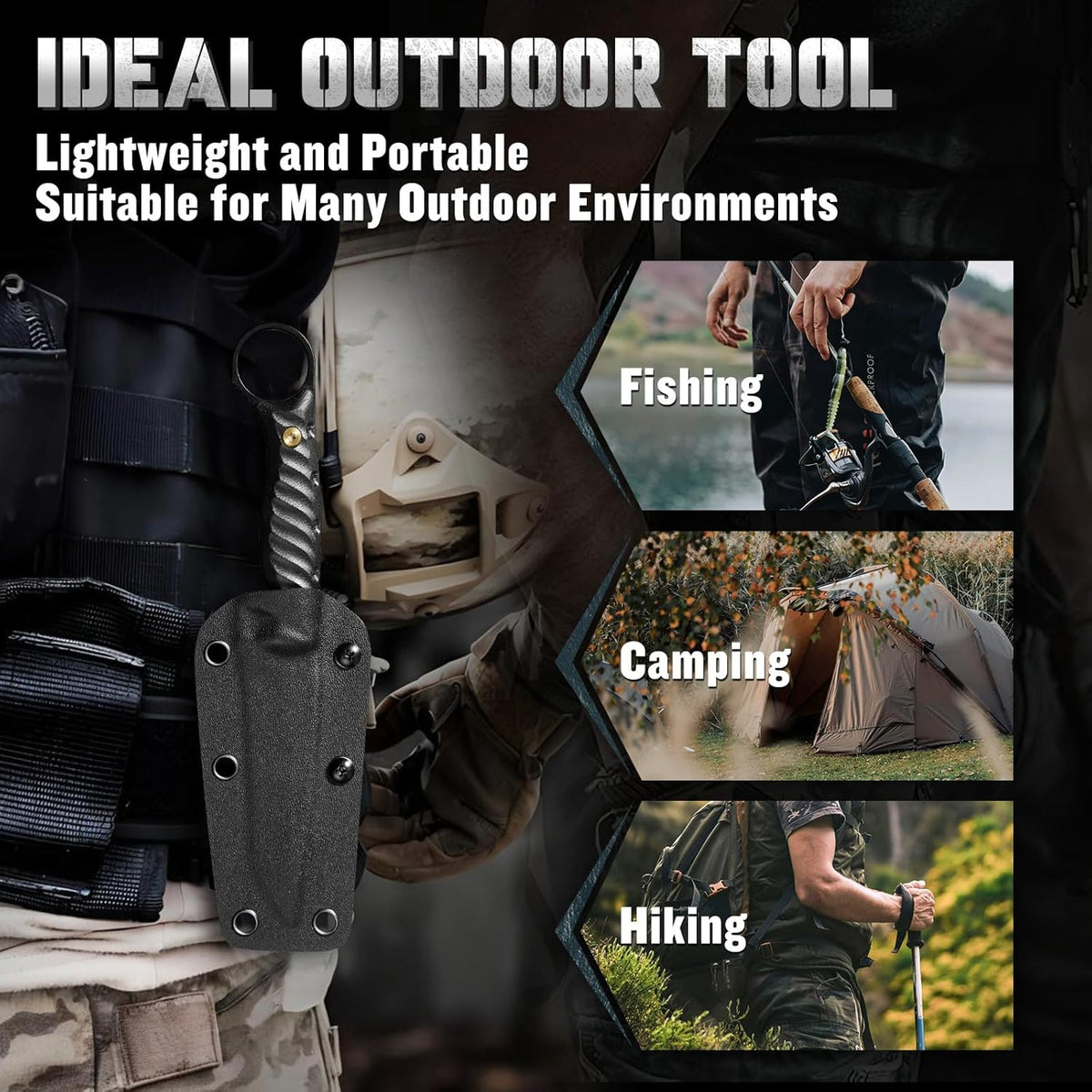 DRGSKL Tanto Fixed Blade Knife - Camping Knife with Sheath - Black | Hand-forged Geometric Blade, Premium D2 Steel, Full Tang G10 Handle, Portable Nylon Sheath, Gift Box