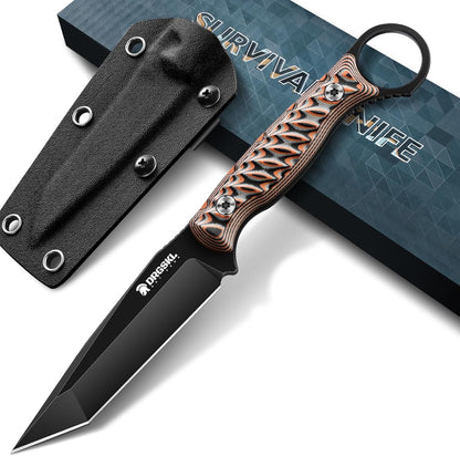 DRGSKL Tanto Fixed Blade Knife - Camping Knife with Sheath - Black | Hand-forged Geometric Blade, Premium D2 Steel, Full Tang G10 Handle, Portable Nylon Sheath, Gift Box