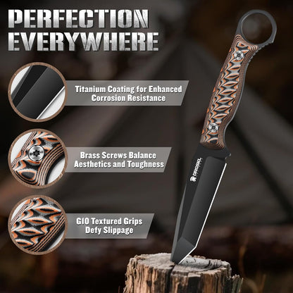DRGSKL Tanto Fixed Blade Knife - Camping Knife with Sheath - Black | Hand-forged Geometric Blade, Premium D2 Steel, Full Tang G10 Handle, Portable Nylon Sheath, Gift Box