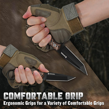 DRGSKL Tanto Fixed Blade Knife - Camping Knife with Sheath - Black | Hand-forged Geometric Blade, Premium D2 Steel, Full Tang G10 Handle, Portable Nylon Sheath, Gift Box