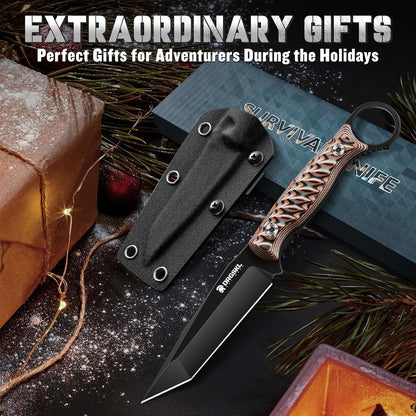 DRGSKL Tanto Fixed Blade Knife - Camping Knife with Sheath - Black | Hand-forged Geometric Blade, Premium D2 Steel, Full Tang G10 Handle, Portable Nylon Sheath, Gift Box