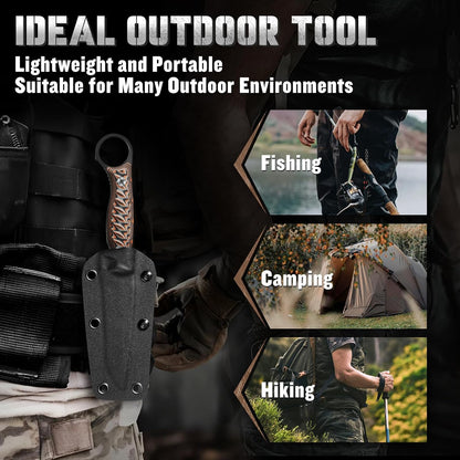 DRGSKL Tanto Fixed Blade Knife - Camping Knife with Sheath - Black | Hand-forged Geometric Blade, Premium D2 Steel, Full Tang G10 Handle, Portable Nylon Sheath, Gift Box