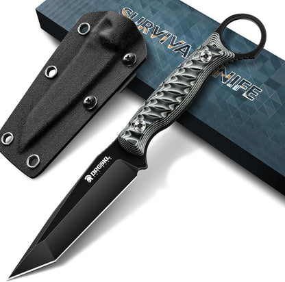 DRGSKL Tanto Fixed Blade Knife - Camping Knife with Sheath - Black | Hand-forged Geometric Blade, Premium D2 Steel, Full Tang G10 Handle, Portable Nylon Sheath, Gift Box