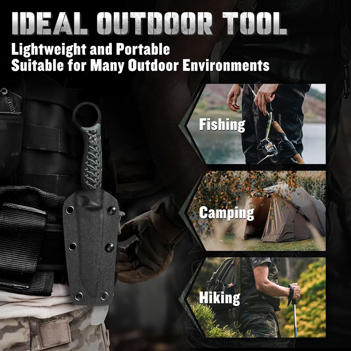 DRGSKL Tanto Fixed Blade Knife - Camping Knife with Sheath - Black | Hand-forged Geometric Blade, Premium D2 Steel, Full Tang G10 Handle, Portable Nylon Sheath, Gift Box