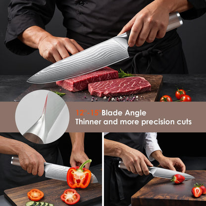Kuwata 3 Pieces Chef Knife Set, Professional Japanese High Carbon Stainless Steel Kitchen Knife Set, Ultra Sharp Chef Knives Sets with Ergonomic Color Wooden Handle