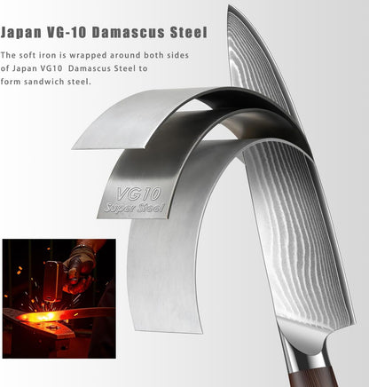 Kuwata 3 Pieces Chef Knife Set, Professional Japanese High Carbon Stainless Steel Kitchen Knife Set, Ultra Sharp Chef Knives Sets with Ergonomic Color Wooden Handle