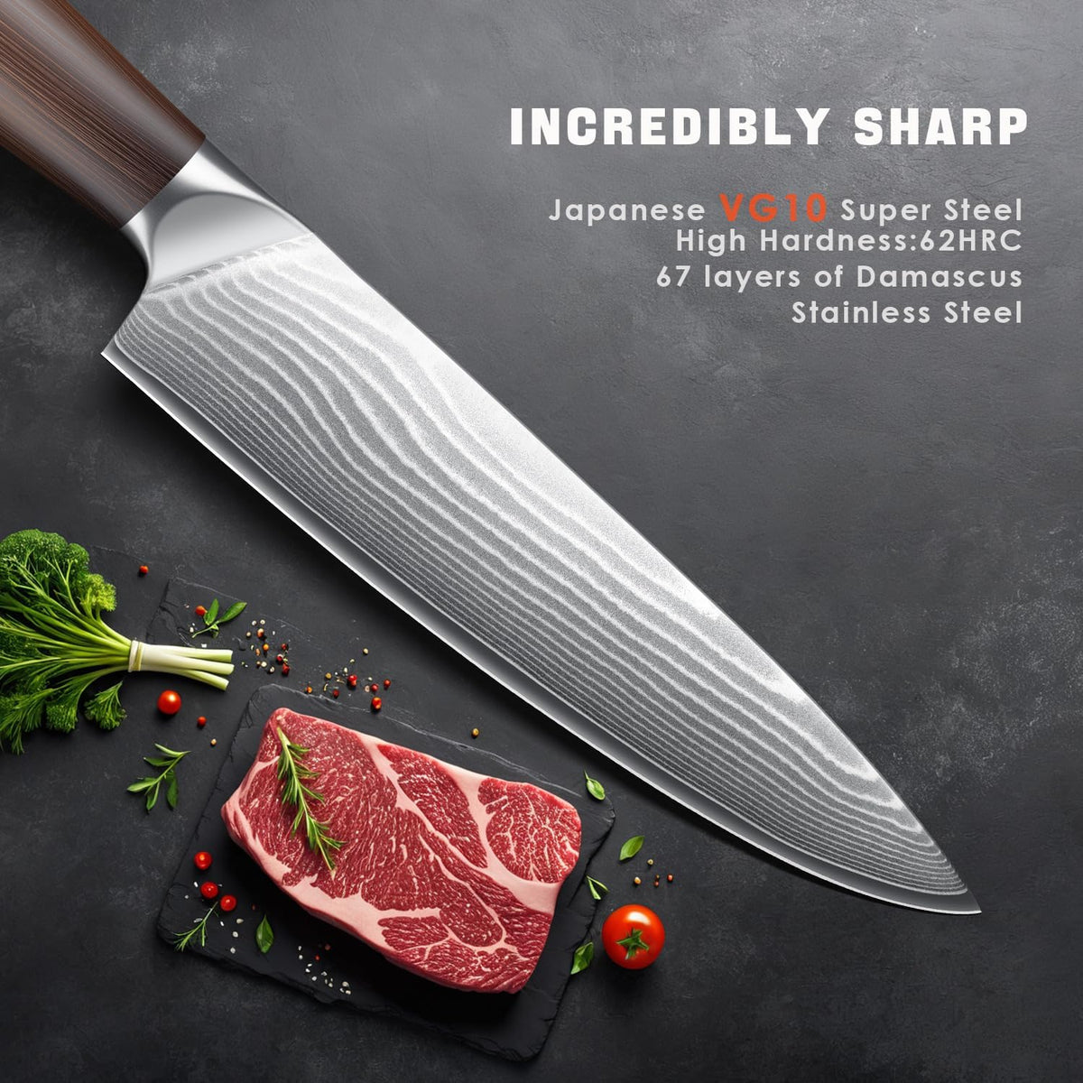 Kuwata 3 Pieces Chef Knife Set, Professional Japanese High Carbon Stainless Steel Kitchen Knife Set, Ultra Sharp Chef Knives Sets with Ergonomic Color Wooden Handle