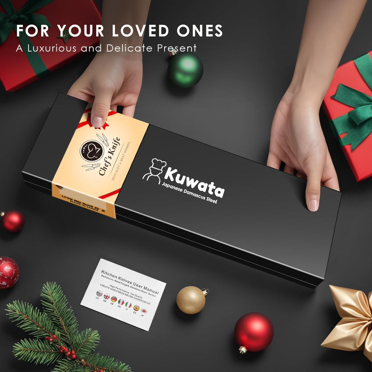 Kuwata 3 Pieces Chef Knife Set, Professional Japanese High Carbon Stainless Steel Kitchen Knife Set, Ultra Sharp Chef Knives Sets with Ergonomic Color Wooden Handle