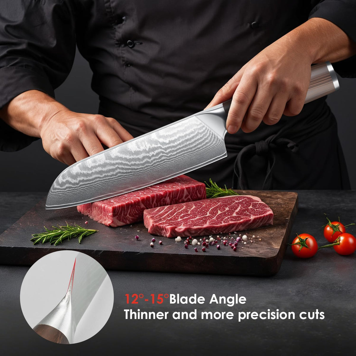 Kuwata 3 Pieces Chef Knife Set, Professional Japanese High Carbon Stainless Steel Kitchen Knife Set, Ultra Sharp Chef Knives Sets with Ergonomic Color Wooden Handle