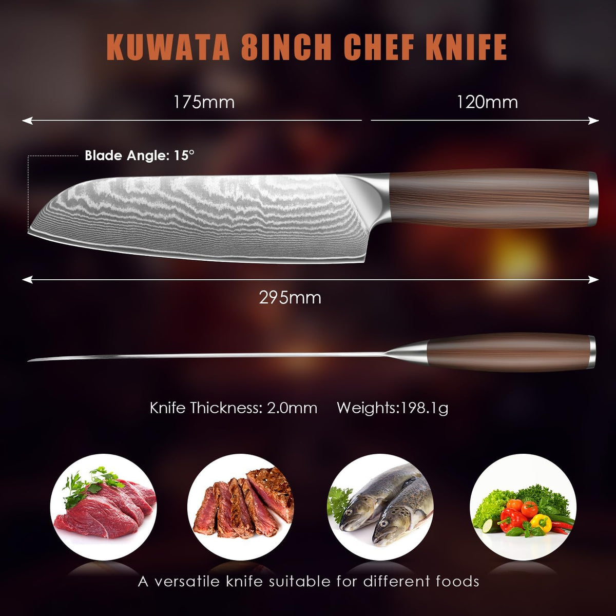 Kuwata 3 Pieces Chef Knife Set, Professional Japanese High Carbon Stainless Steel Kitchen Knife Set, Ultra Sharp Chef Knives Sets with Ergonomic Color Wooden Handle