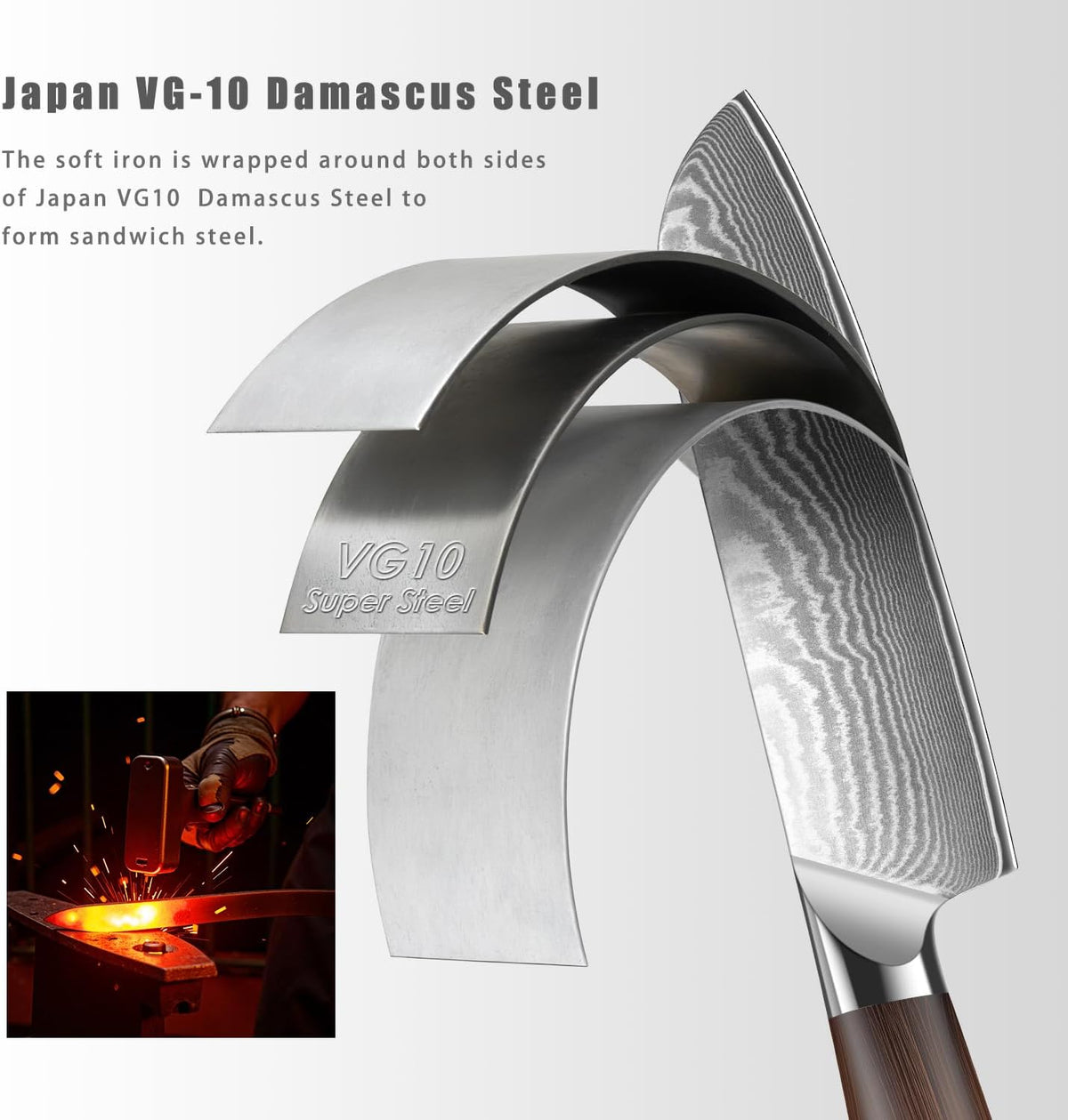 Kuwata 3 Pieces Chef Knife Set, Professional Japanese High Carbon Stainless Steel Kitchen Knife Set, Ultra Sharp Chef Knives Sets with Ergonomic Color Wooden Handle
