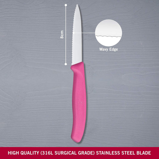 6.7636.L115 Swiss Classic Paring Knife for Cutting and Preparing Fruit and Vegetables Serrated Blade in Pink, 3.1 inches