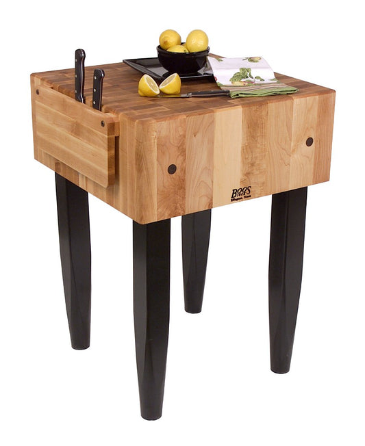 PCA Butcher Block - 10" Thick End-Grain Maple Block, 30"W x 24"D, Basil Green Legs