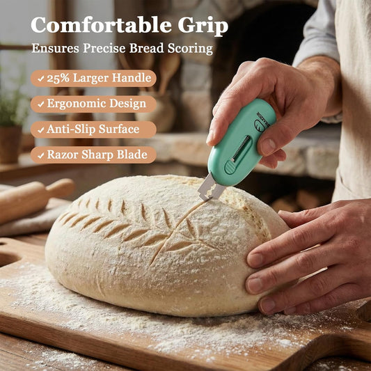 3-Pack Bread Lame, Professional Sourdough Scoring Tool Set | Ergonomic Bread Scoring Tool with Magnetic Base, Includes 10 Replacement Razor Blades & Scoring Patterns Booklet