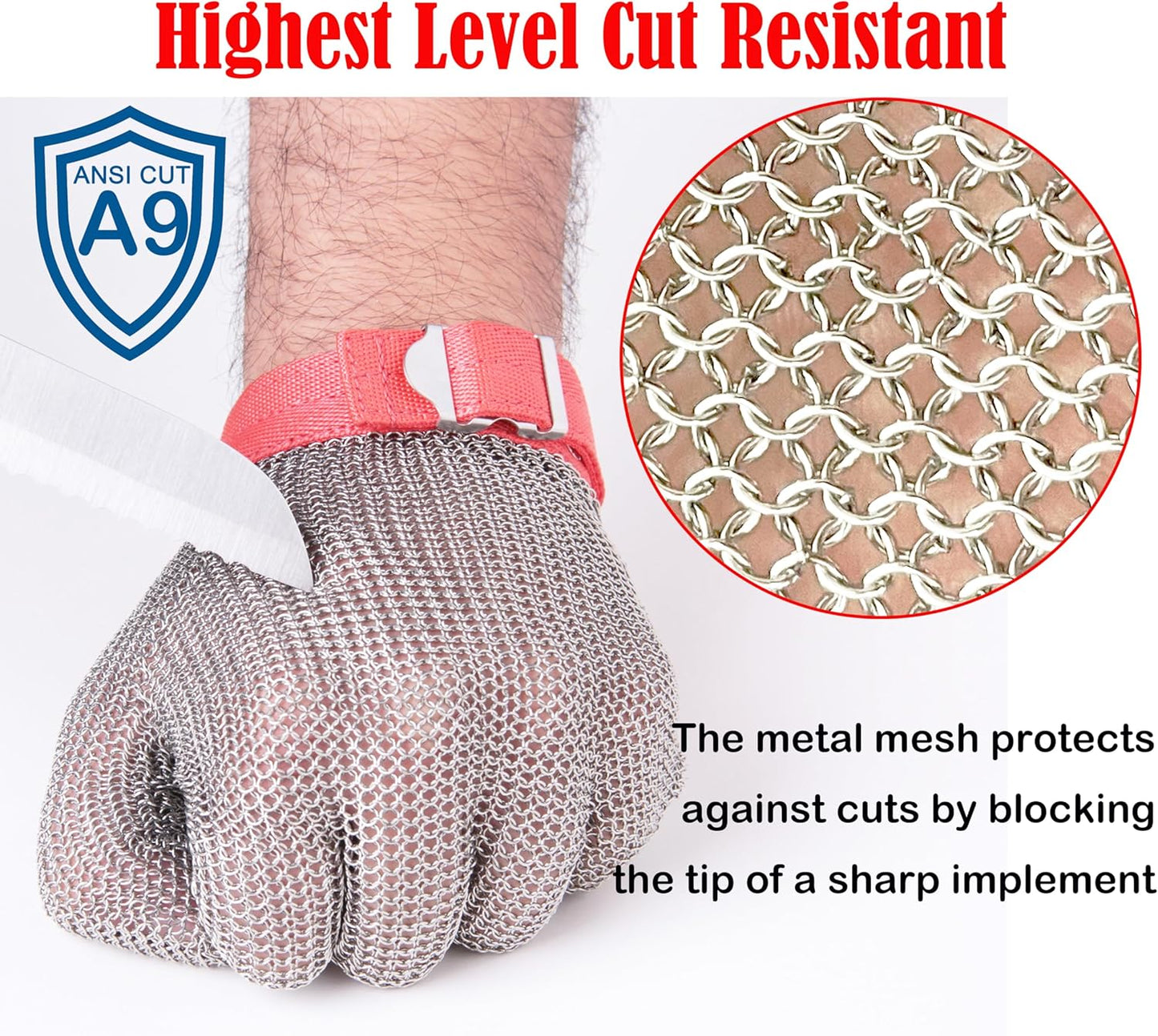 Chainmail Glove for Cutting,Highest Level Cut Resistant Gloves,Stainless Steel Metal Mesh Glove