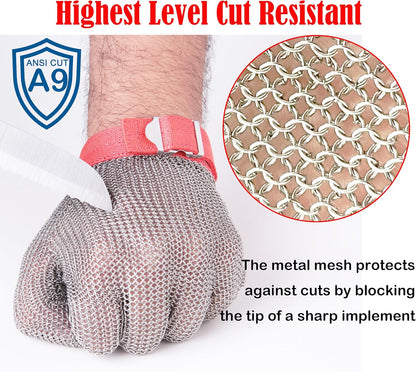Chainmail Glove for Cutting,Highest Level Cut Resistant Gloves,Stainless Steel Metal Mesh Glove