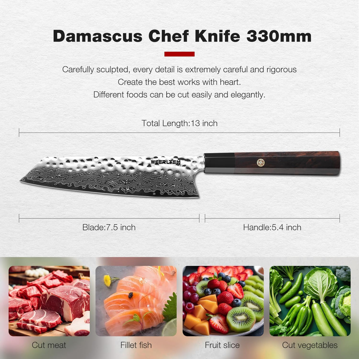 Kiritsuke Chef Knife 8 Inch, Hand-forged 67-Layer VG10 High Carbon Steel Japanese Damascus Chef Knife, Ultra Sharp Hammered Damascus Chef Knife with Octagonal Ebony Handle & Gift Box