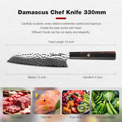 Kiritsuke Chef Knife 8 Inch, Hand-forged 67-Layer VG10 High Carbon Steel Japanese Damascus Chef Knife, Ultra Sharp Hammered Damascus Chef Knife with Octagonal Ebony Handle & Gift Box