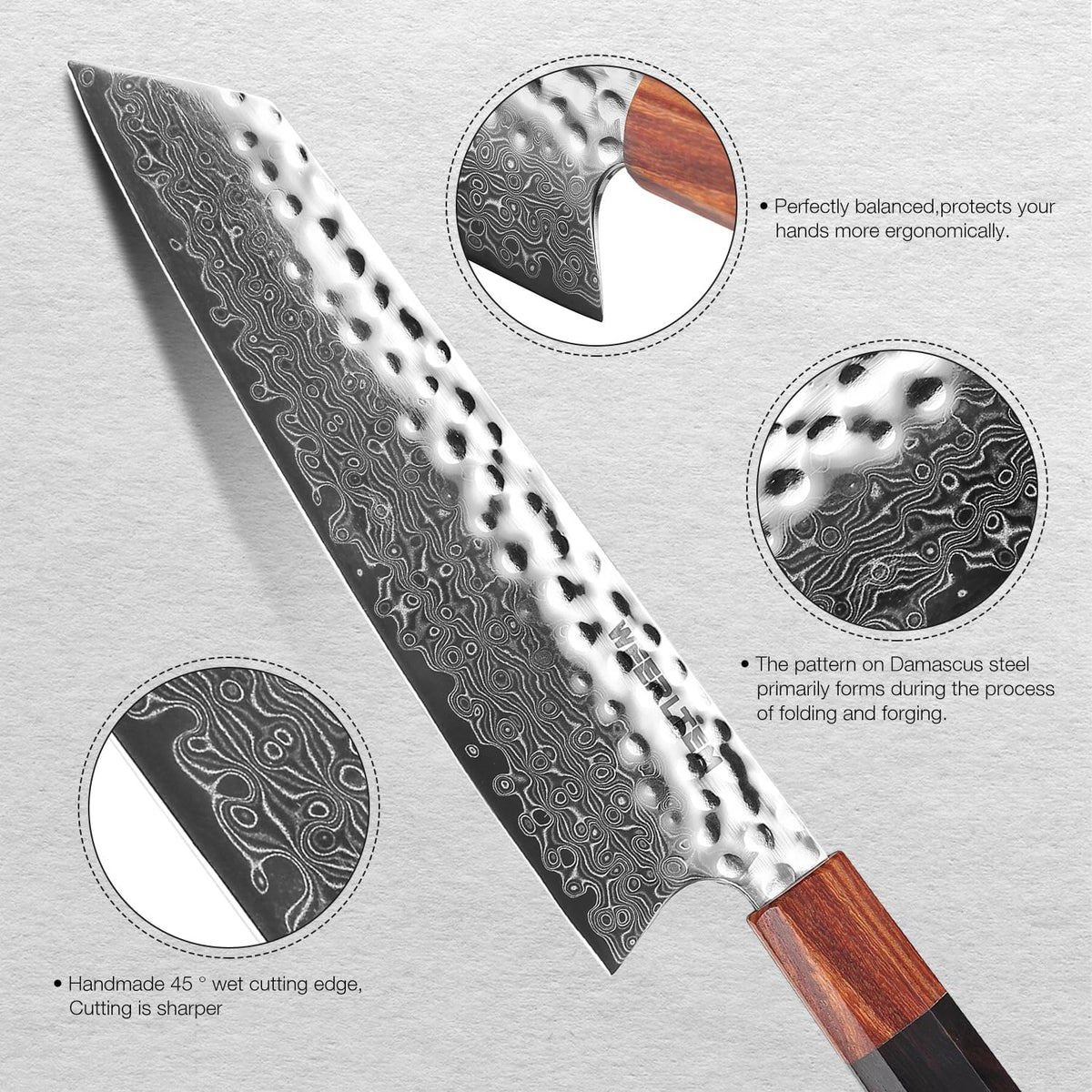 Kiritsuke Chef Knife 8 Inch, Hand-forged 67-Layer VG10 High Carbon Steel Japanese Damascus Chef Knife, Ultra Sharp Hammered Damascus Chef Knife with Octagonal Ebony Handle & Gift Box