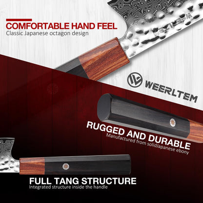 Kiritsuke Chef Knife 8 Inch, Hand-forged 67-Layer VG10 High Carbon Steel Japanese Damascus Chef Knife, Ultra Sharp Hammered Damascus Chef Knife with Octagonal Ebony Handle & Gift Box