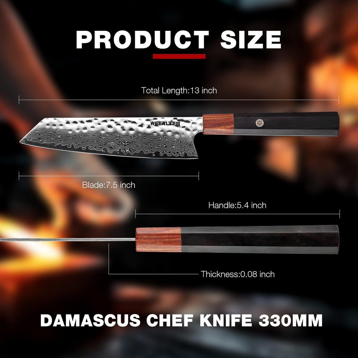 Kiritsuke Chef Knife 8 Inch, Hand-forged 67-Layer VG10 High Carbon Steel Japanese Damascus Chef Knife, Ultra Sharp Hammered Damascus Chef Knife with Octagonal Ebony Handle & Gift Box