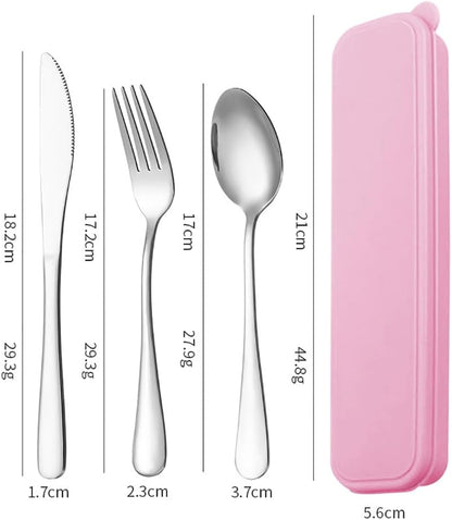 Stainless Steel Travel Utensils Set Camping Fork Spoon Knife Set Portable Reusable Utensils Set Camping Cutlery Set Work Flatware with Case for Outdoor Green