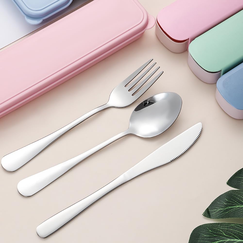 Stainless Steel Travel Utensils Set Camping Fork Spoon Knife Set Portable Reusable Utensils Set Camping Cutlery Set Work Flatware with Case for Outdoor Green