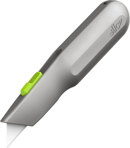 Metal-Handle Utility Knife, Finger Friendly Ceramic Blade, Auto Retracts for Safety, Heavy Metal Handle, Comfortable Grip, Stores Extra Blade, Ambidextrous, Easy Blade Change