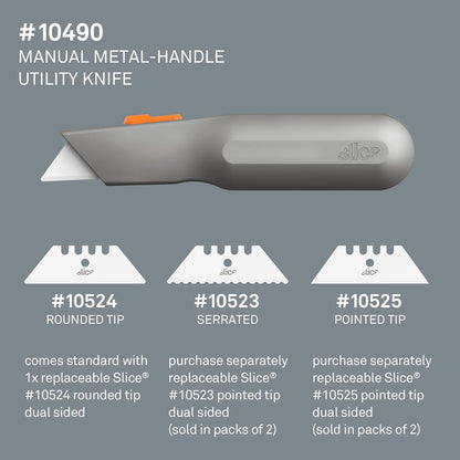 Metal-Handle Utility Knife, Finger Friendly Ceramic Blade, Auto Retracts for Safety, Heavy Metal Handle, Comfortable Grip, Stores Extra Blade, Ambidextrous, Easy Blade Change