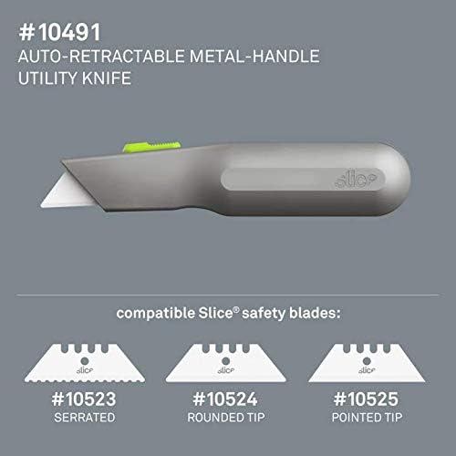 Metal-Handle Utility Knife, Finger Friendly Ceramic Blade, Auto Retracts for Safety, Heavy Metal Handle, Comfortable Grip, Stores Extra Blade, Ambidextrous, Easy Blade Change