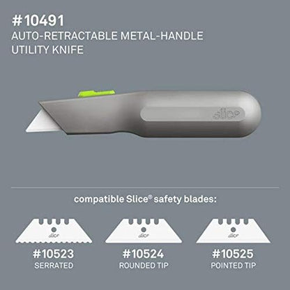 Metal-Handle Utility Knife, Finger Friendly Ceramic Blade, Auto Retracts for Safety, Heavy Metal Handle, Comfortable Grip, Stores Extra Blade, Ambidextrous, Easy Blade Change