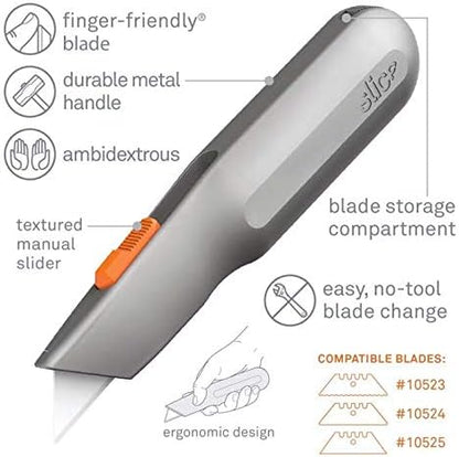 Metal-Handle Utility Knife, Finger Friendly Ceramic Blade, Auto Retracts for Safety, Heavy Metal Handle, Comfortable Grip, Stores Extra Blade, Ambidextrous, Easy Blade Change