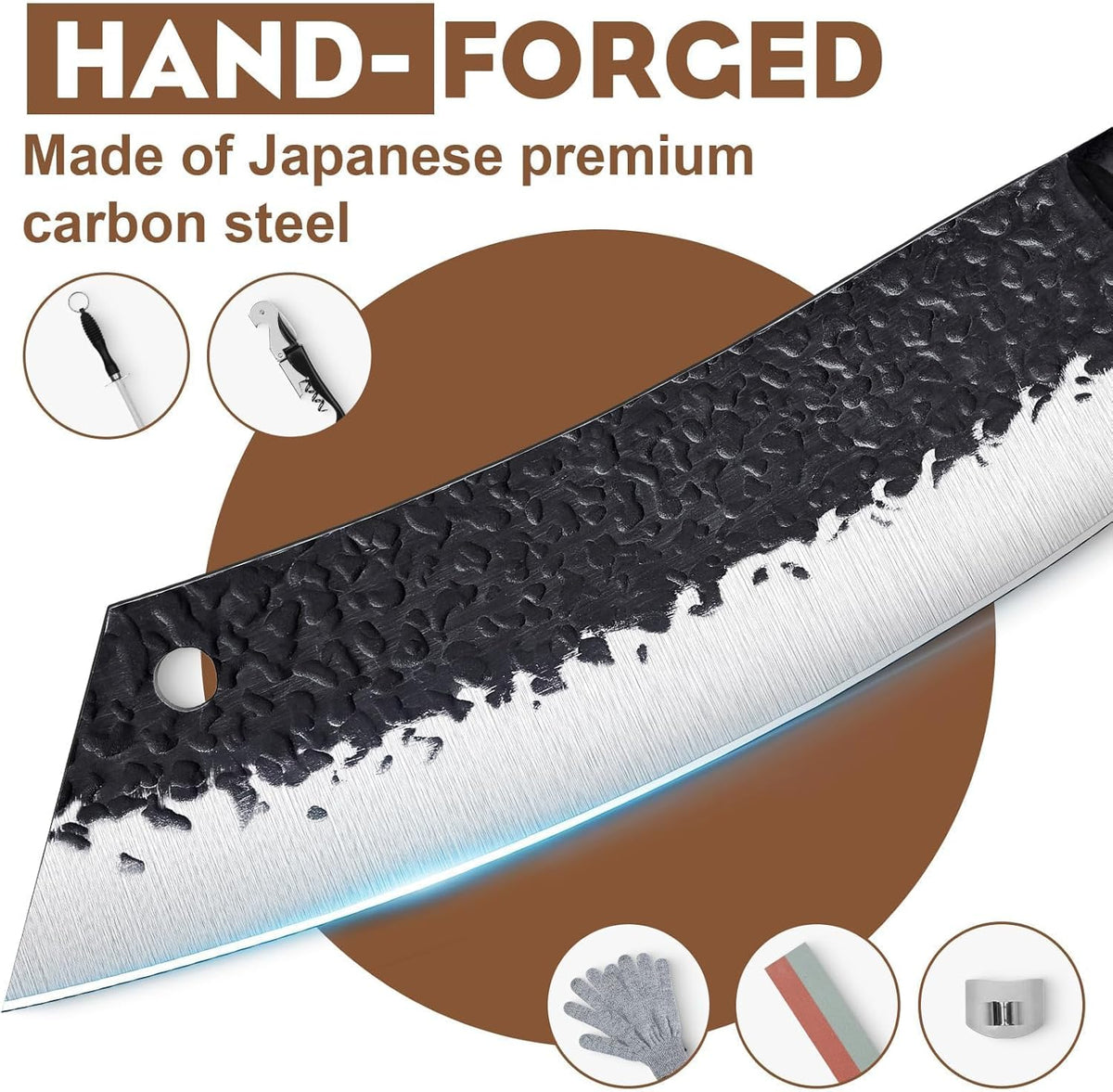 Golden Bird 13PCS Butcher Knife Set for Meat Cutting with Roll Bag | Japanese Chef Knife Set with Sharpening Rod, Hand Forged Cooking Knives for BBQ Camping Kitchen, Gifts for Men Women
