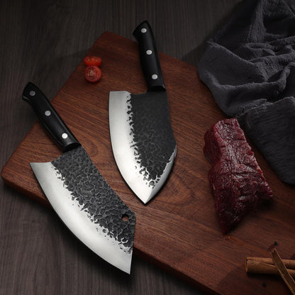 Golden Bird 13PCS Butcher Knife Set for Meat Cutting with Roll Bag | Japanese Chef Knife Set with Sharpening Rod, Hand Forged Cooking Knives for BBQ Camping Kitchen, Gifts for Men Women