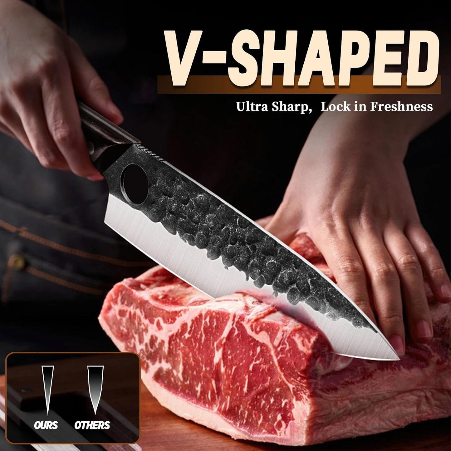 Golden Bird 13PCS Butcher Knife Set for Meat Cutting with Roll Bag | Japanese Chef Knife Set with Sharpening Rod, Hand Forged Cooking Knives for BBQ Camping Kitchen, Gifts for Men Women